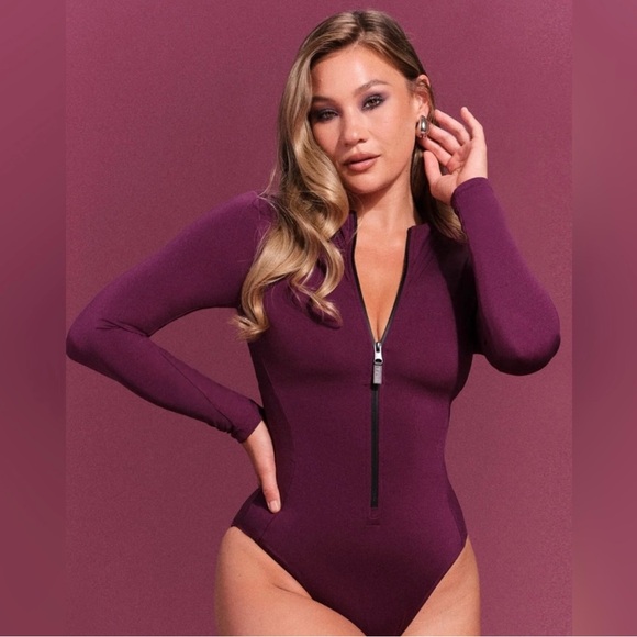 TA3 Swim Long Aubergine Burgundy Surfy One Piece Swimsuit, Extra Large NWT - Picture 11 of 13